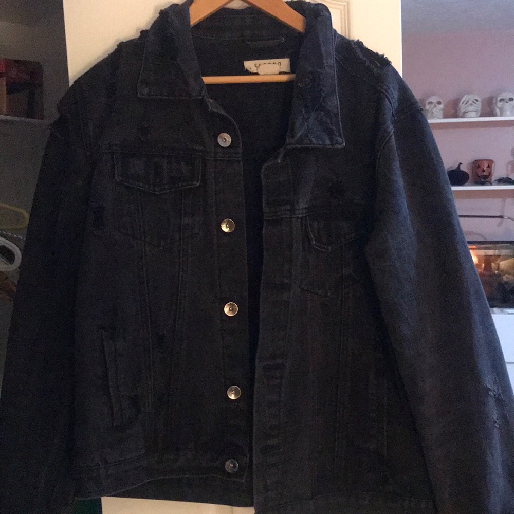 Black ripped denim jacket